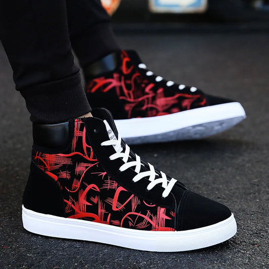 Men's High-Top Patterned Lace-Up Canvas Sneakers