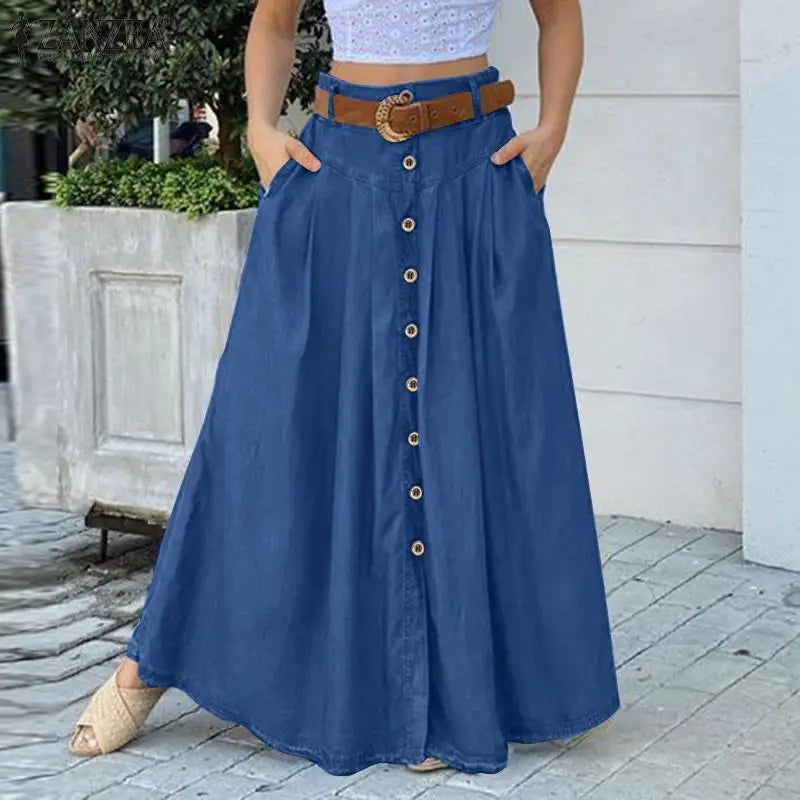 High Waist Button Maxi Skirts for Women - Various Colors