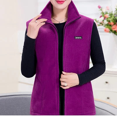 Women Polar Fleece Fabric Vest Large Sleeveless Zipper Jacket