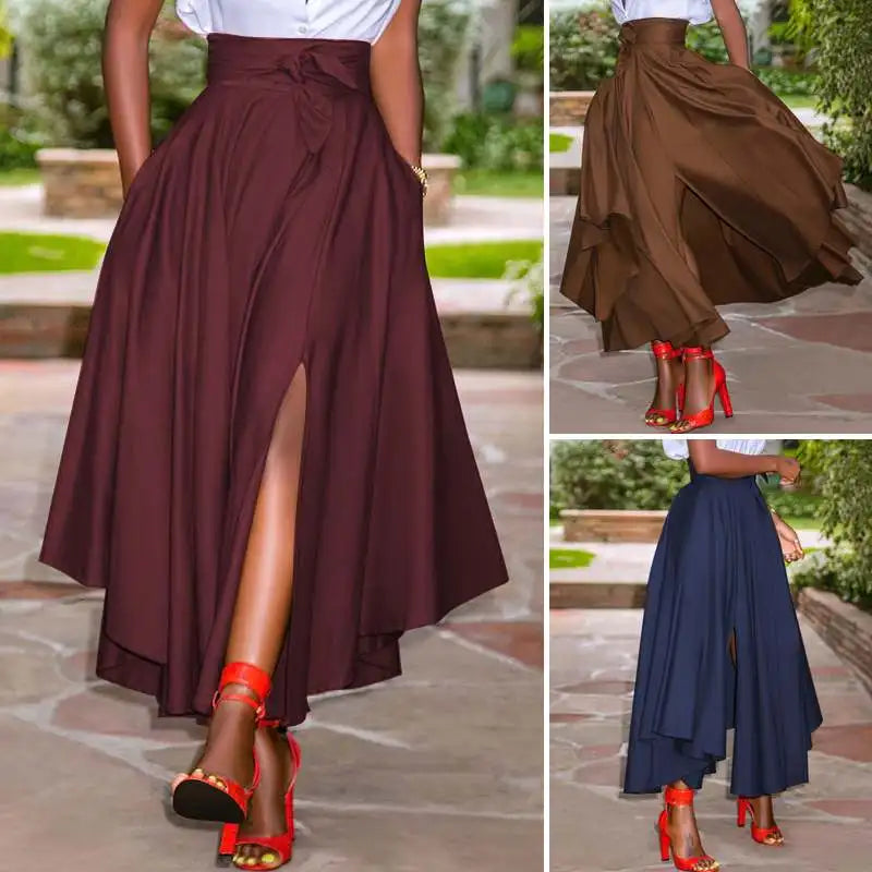 Vintage High-Waisted Long Skirts for Women with Irregular Zipper Design - Various Colors