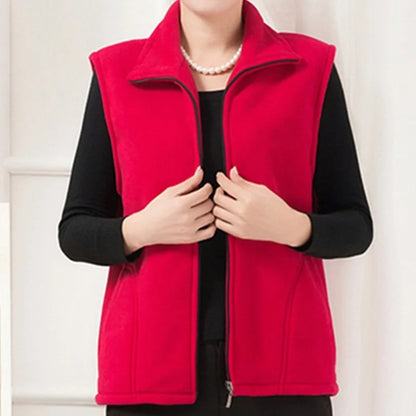 Women Polar Fleece Fabric Vest Large Sleeveless Zipper Jacket