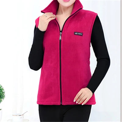 Women Polar Fleece Fabric Vest Large Sleeveless Zipper Jacket