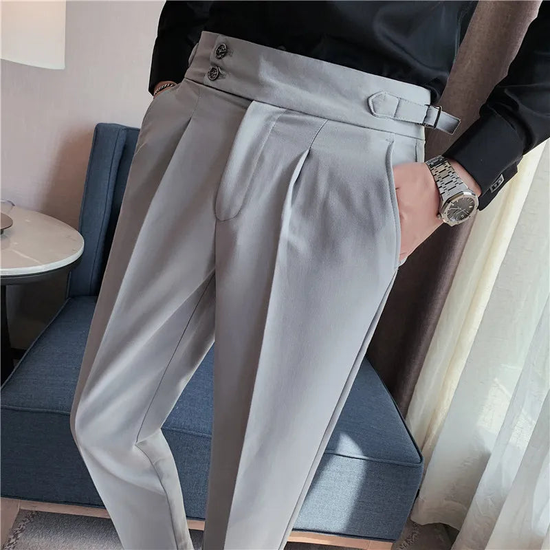 Men's Casual High-Waisted Draped Suit Trousers - Various Colors