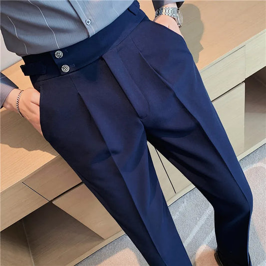 Men's Casual High-Waisted Draped Suit Trousers - Various Colors