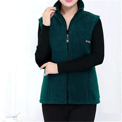 Women Polar Fleece Fabric Vest Large Sleeveless Zipper Jacket