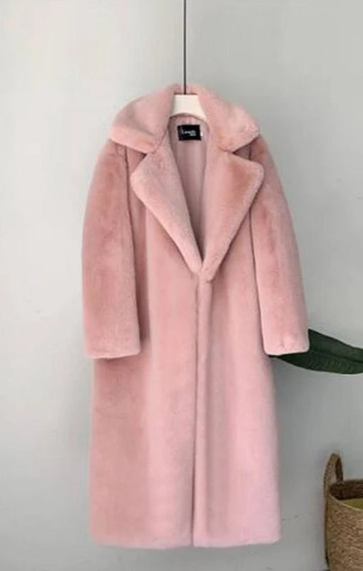 Women's Luxury Long Faux Fur Coat with Loose Lapel - Various Colors