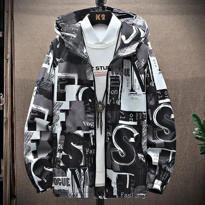 Men's Graffiti Hooded Zip-Up Jacket