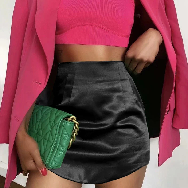 Elegant Slim Mini Skirt for Women - Faux Satin High Zip Design - Various Colors