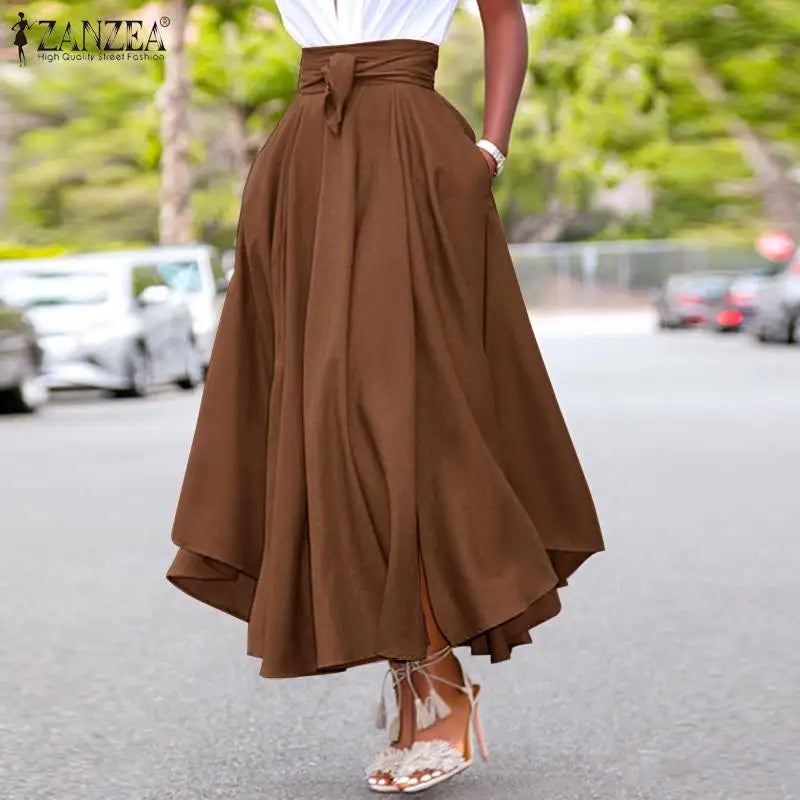 Vintage High-Waisted Long Skirts for Women with Irregular Zipper Design - Various Colors