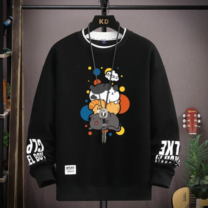 Men's Sweater with Japanese Cartoon Cat Print - Various Colors