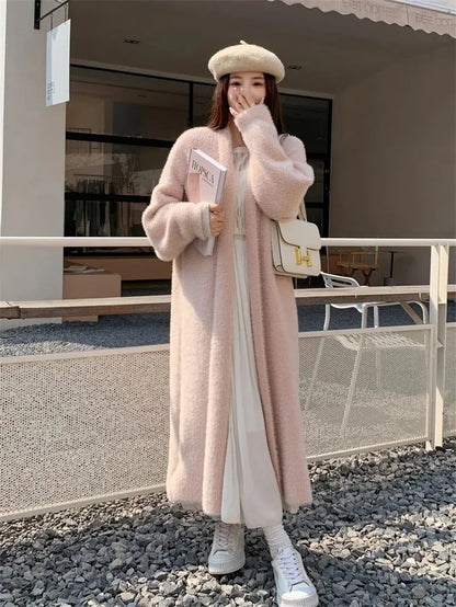 Women's Loose Knee-Length Thick Faux Mink Fleece Coat