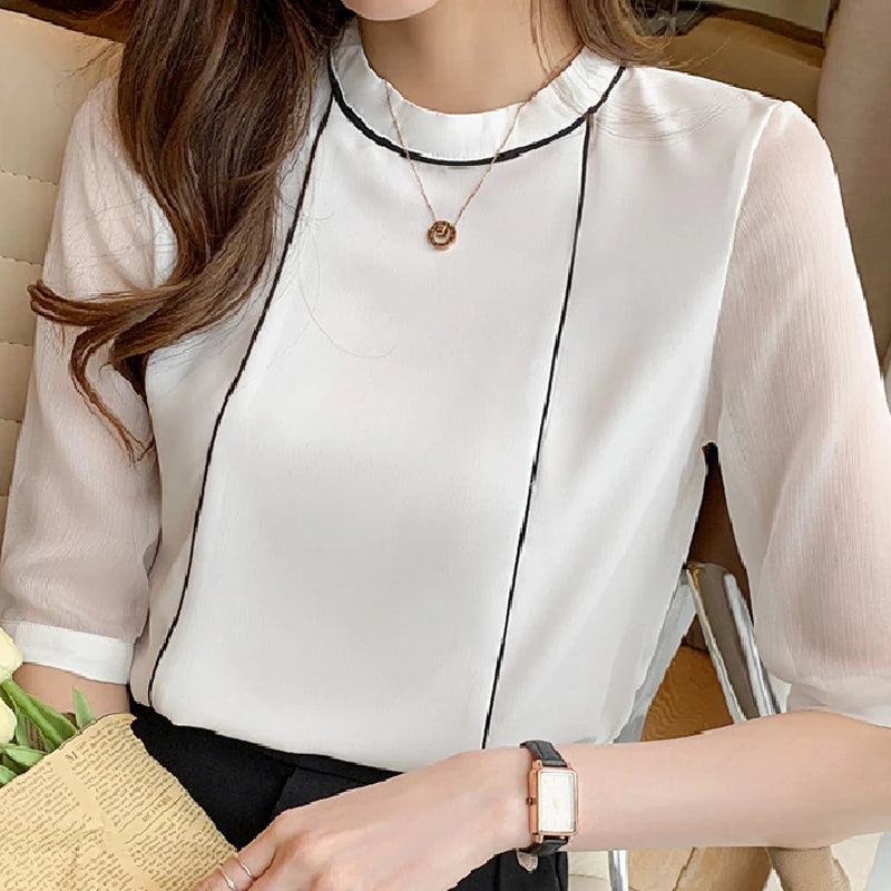 Women's  Short Sleeve Chiffon Blouse - Various Colors