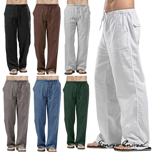 Men's Oversized Korean Linen Wide-Leg Trousers - Various Colors