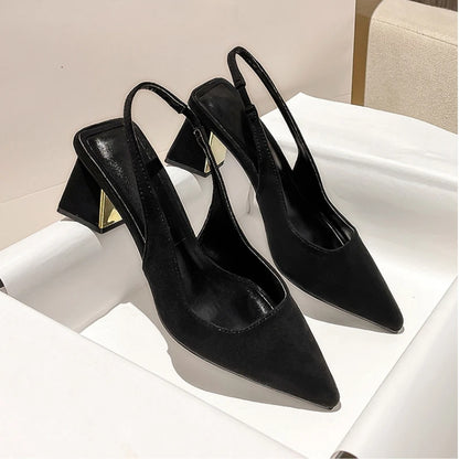 Stylish Solid Color Pointed-Toe Women's Slip-On Back Strap Heels