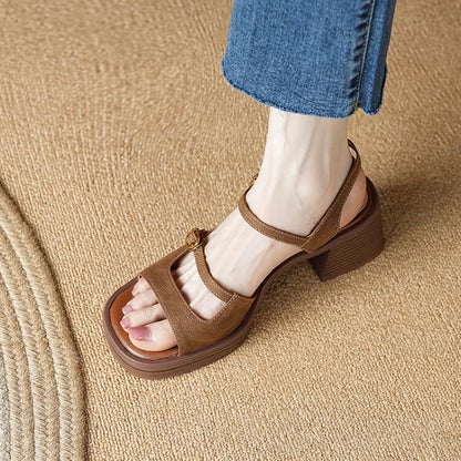 Handmade Vintage Square Toe Tuck Strap Sandals for Women