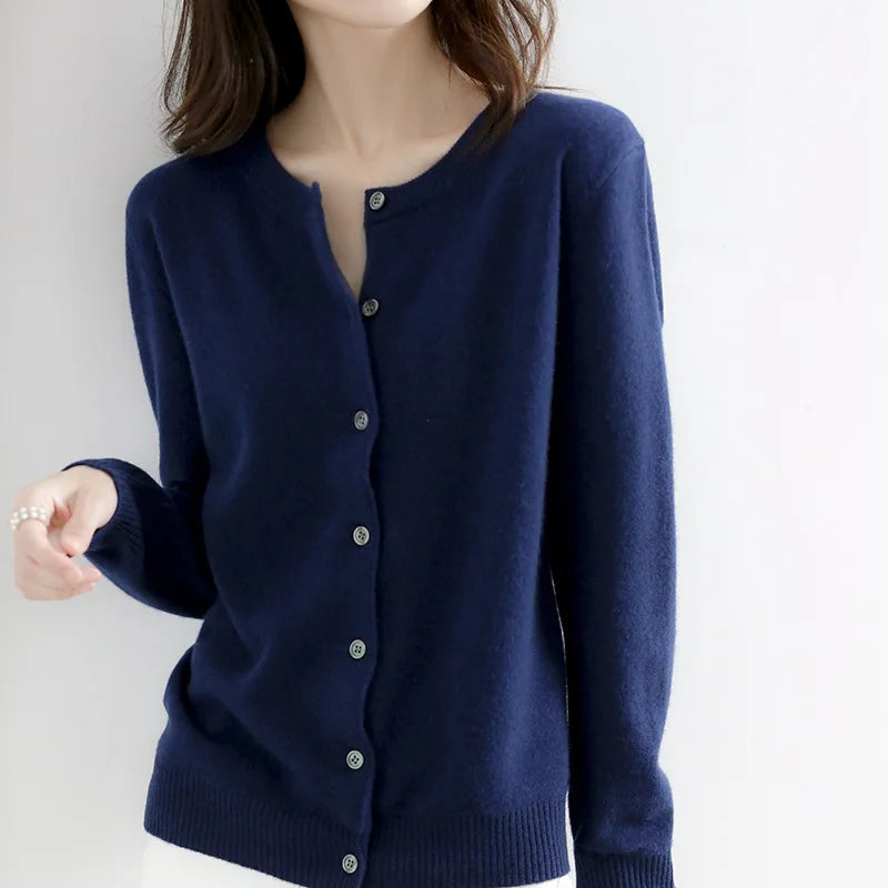 Women's O-Neck Long Sleeve Knitted Cardigan - Various Colors