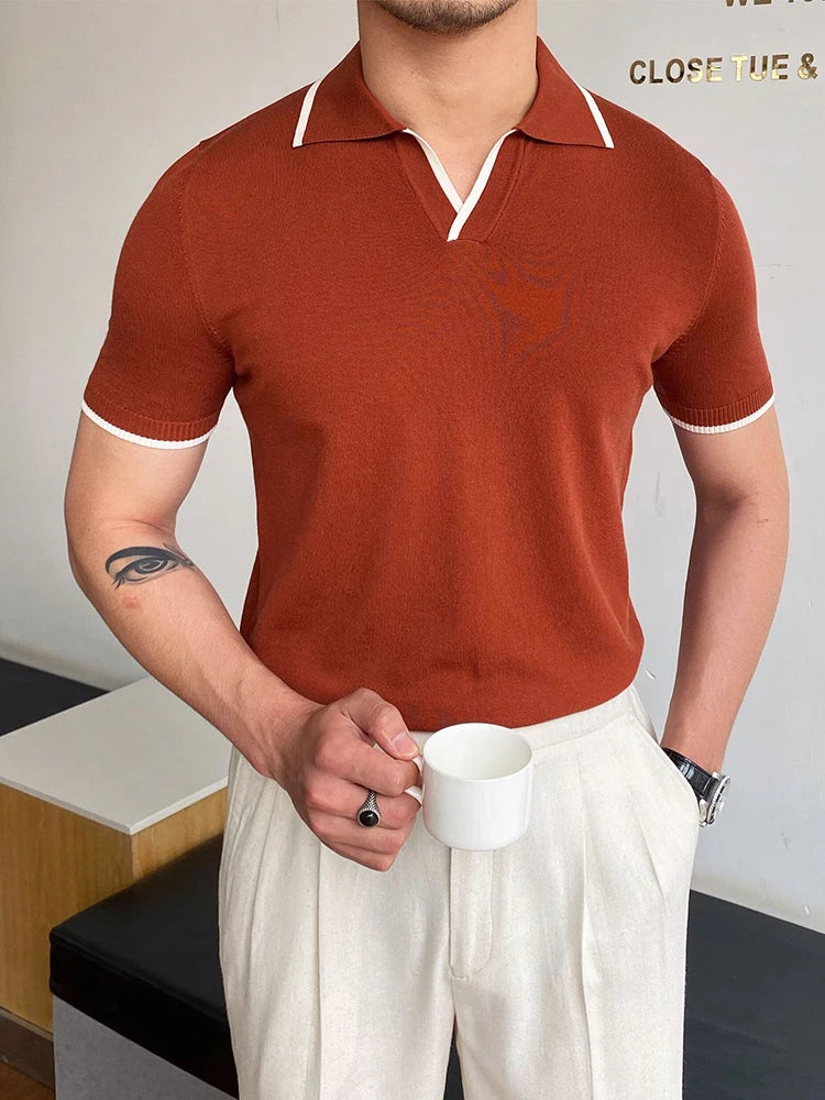 Men's Short Sleeve Polo Shirt with Turn-Down Collar