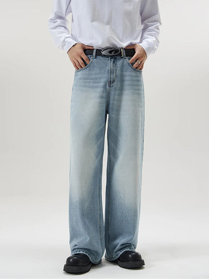 Men's Retro Washed Wide Leg Denim Jeans