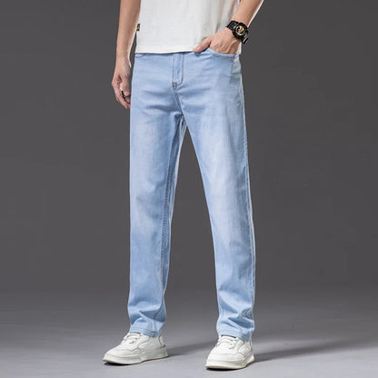 Men's Relaxed Fit Stretch Jeans - Loose Straight Leg Denim