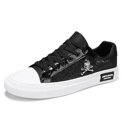 Men's Engraved Skull Designer Lace-Up Flat Sneakers - Various Colors