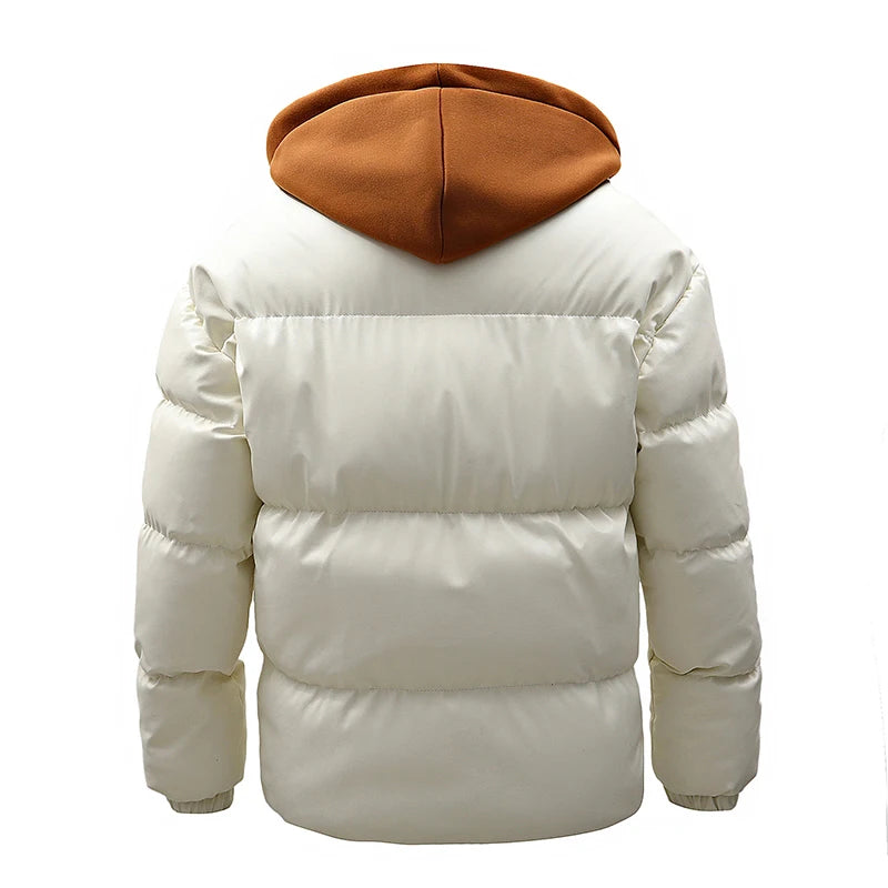 Men's Thick Hooded PU Leather Casual Puffer Jacket