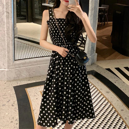 Casual Sleeveless Loose Polka Dot Shoulder Dresses for Women