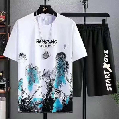 Men's Graffiti Style Two-Piece Set: T-Shirt and Shorts