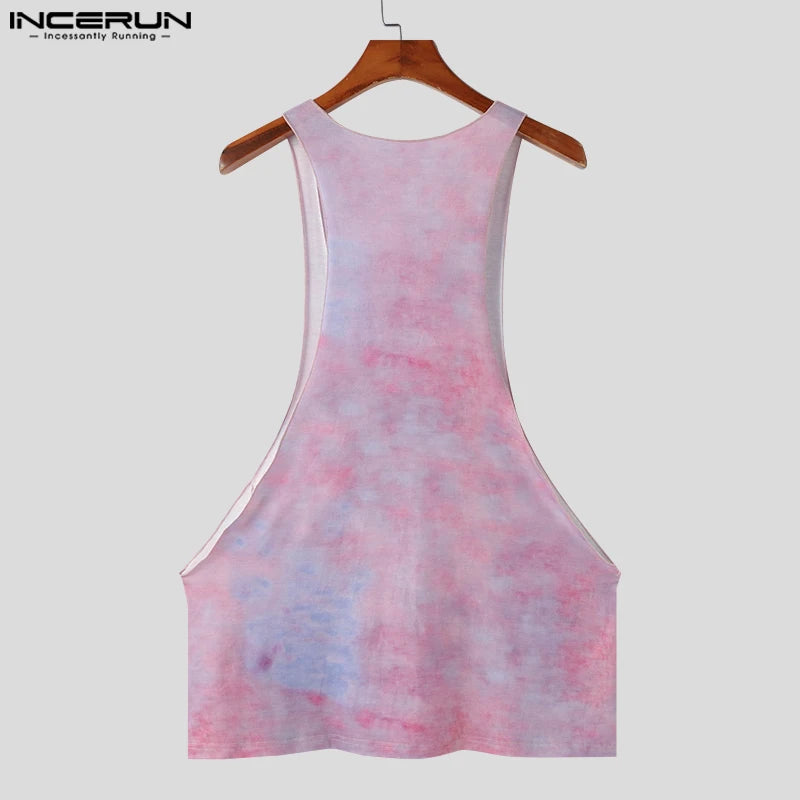 INCERUN Men's Tie Dye U-Neck Tank Top