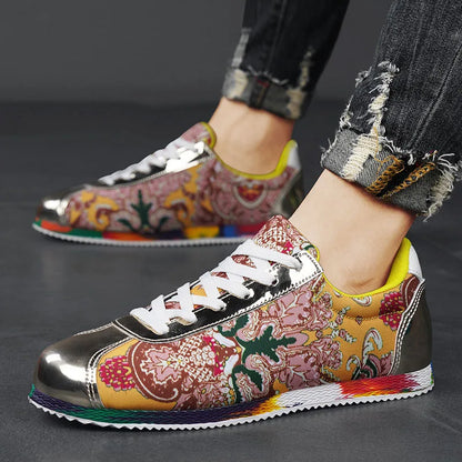 Men's Lightweight Flat Sneakers with Floral Print Design