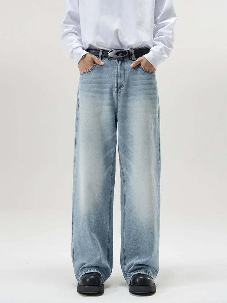 Men's Retro Washed Wide Leg Denim Jeans