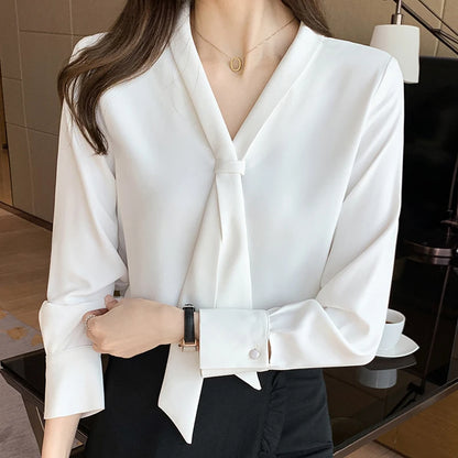 Women's Long Sleeve Chiffon Blouse Shirt - Various Colors