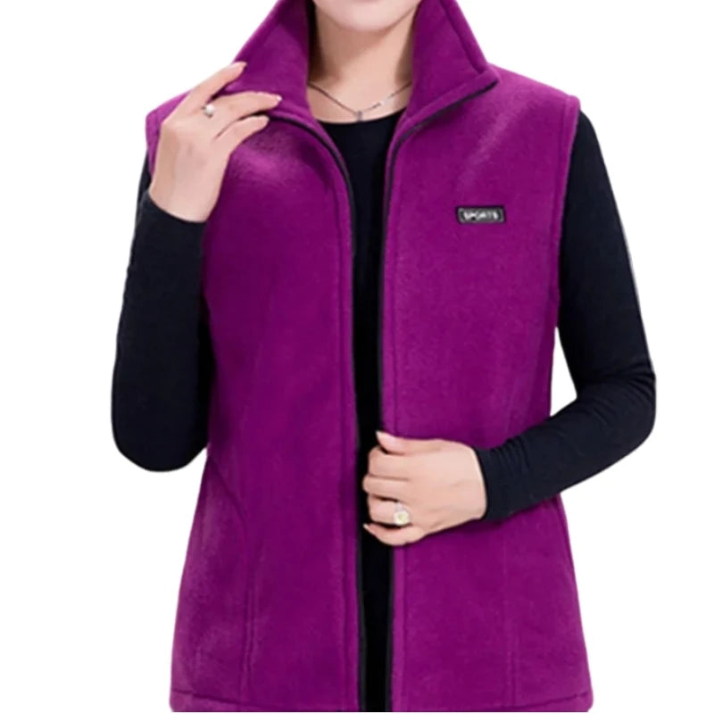 Women Polar Fleece Fabric Vest Large Sleeveless Zipper Jacket