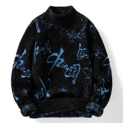 Men's Warm Wool Sweater with Chinese Letter Print