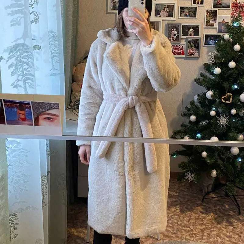 Women's Luxury Long Faux Fur Coat with Loose Lapel - Various Colors