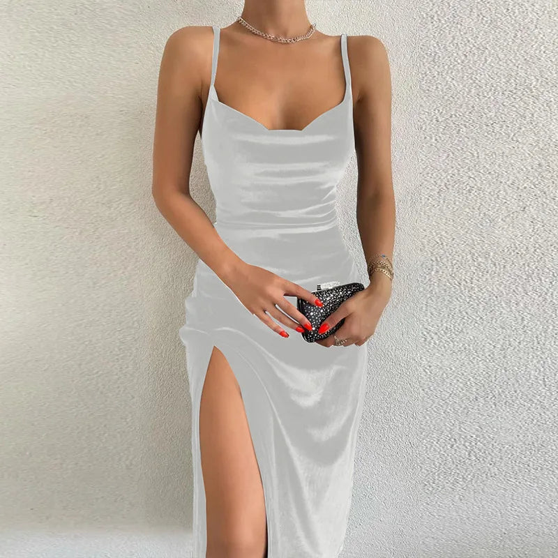 Slim Halter Dress with Side Cutout for Women