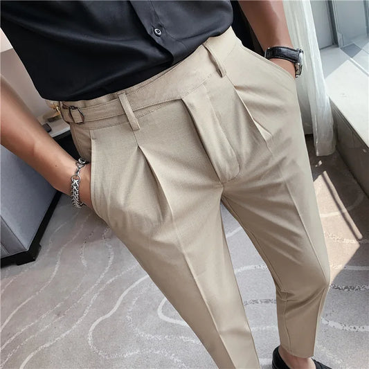 Slim Fit Ankle Trousers for Men - Formal Elastic Pants