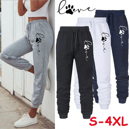 High-Quality Cotton Cat Paw Print Jogger Sweatpants for Women - Various Colors