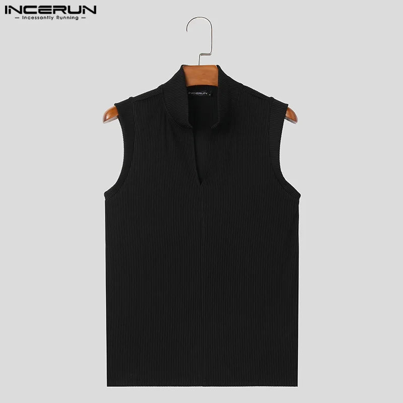 Men's Slim Fit Sleeveless Zip-Up High Collar Tank Top