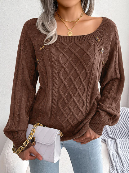 Womens Long Sleeve Knitted  Sweater with Buttons - Various Colors