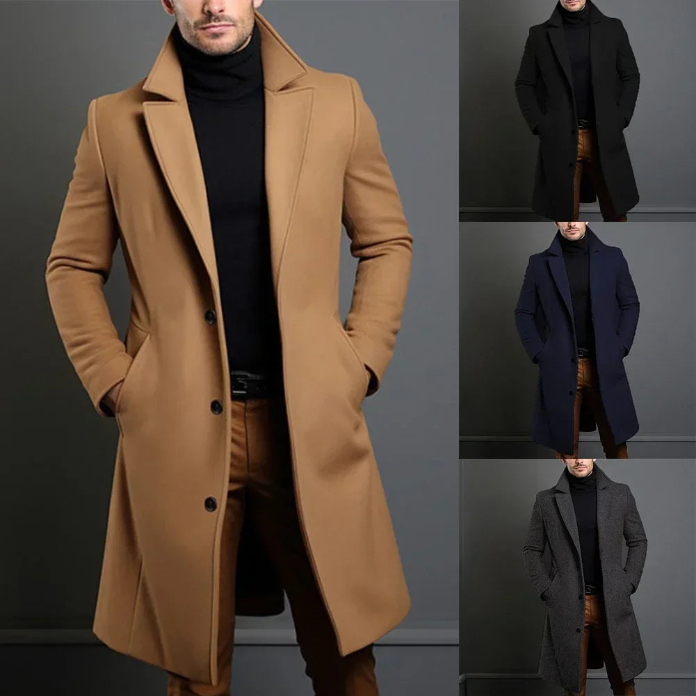 Men's Single-Breasted Trench Coat - Various Colors