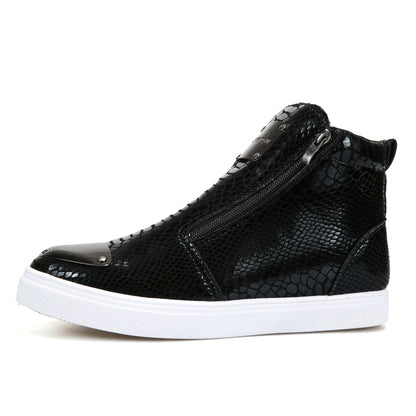 Men's High Top Glitter Faux Leather Sneakers with Zipper