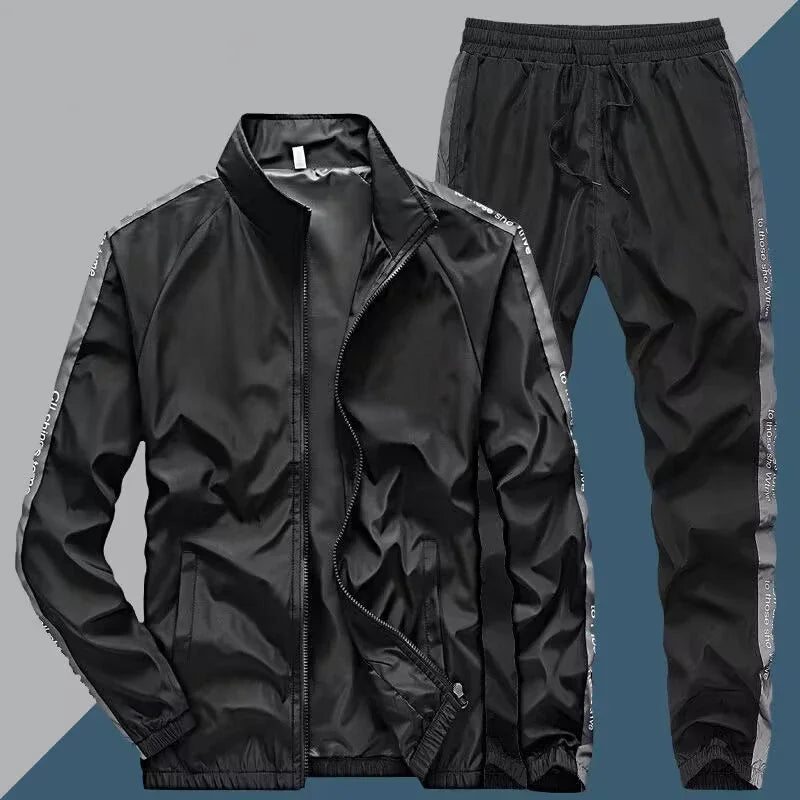 Men's Two-Piece Sportswear Set - Stand Collar Zipper Jacket and Drawstring Joggers