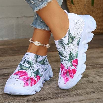 Crystal Floral Women's Lightweight Breathable Knit Sneakers