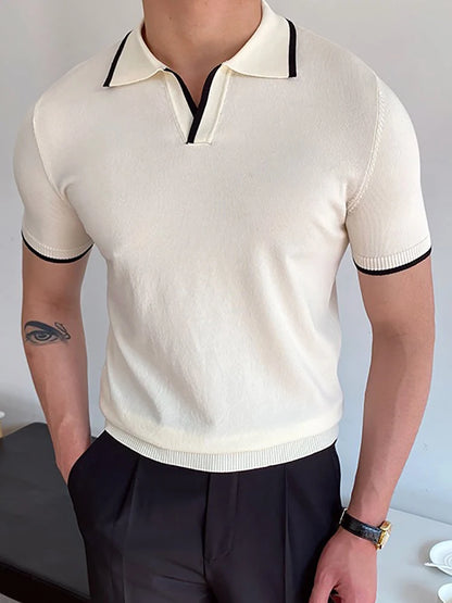 Men's Short Sleeve Polo Shirt with Turn-Down Collar