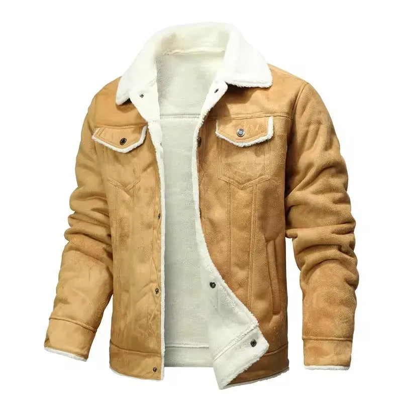 Men's Faux Suede Leather Jacket with Faux Fur Collar