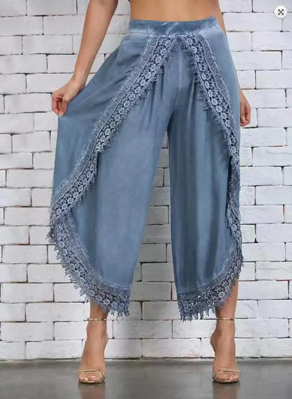 Women's Lace-Trimmed Baggy Harem  Pants - Various Colors