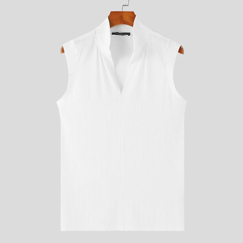 Men's Slim Fit Sleeveless Zip-Up High Collar Tank Top