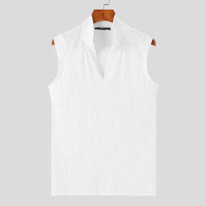 Men's Slim Fit Sleeveless Zip-Up High Collar Tank Top