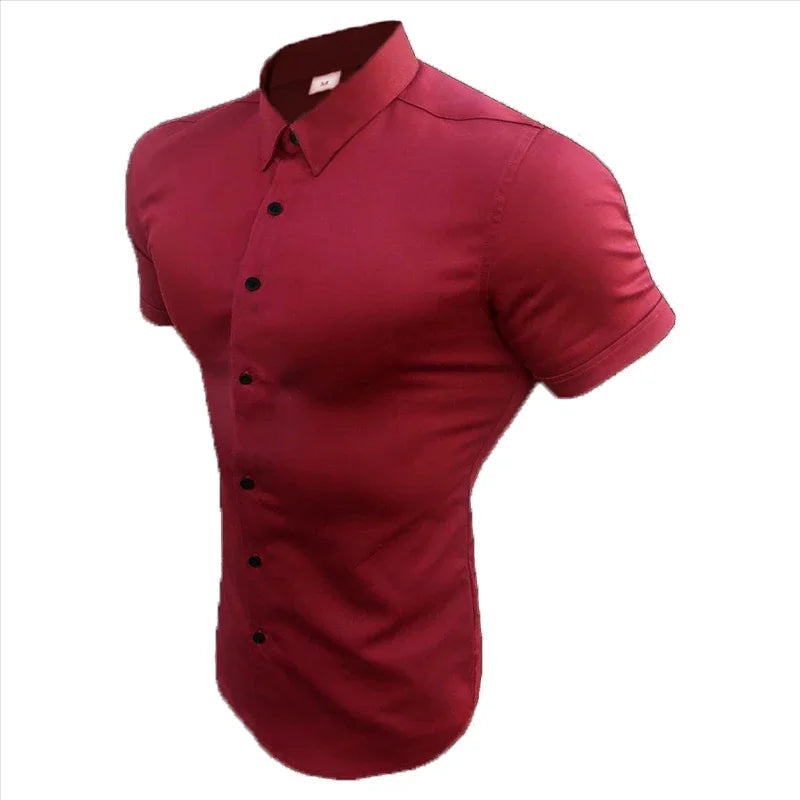 Men's Slim Fit Short Sleeve Lapel Shirt – Lightweight & Stretchy