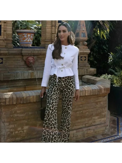 Animal Print Straight Leg Trousers for Women – Slim Fit Casual Style Pants